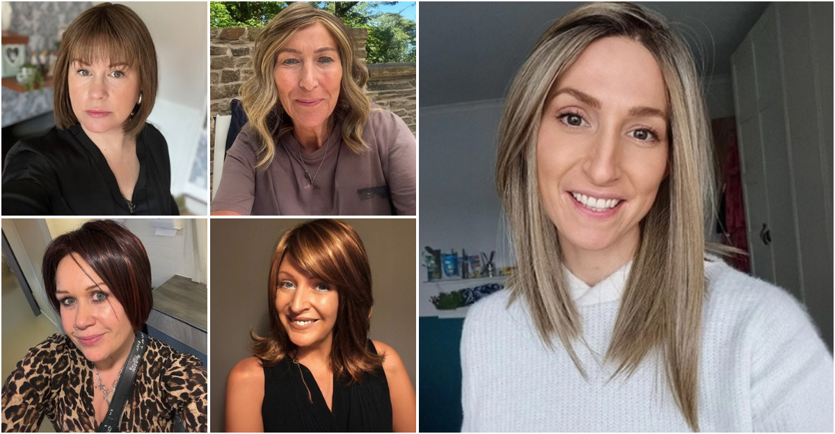 a collage of our customers wearing autumn wigs and colours